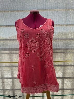 Johnny Was Embroidered Sleeveless Tunic - coral pink